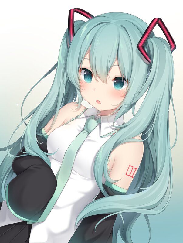 Anime Girl with Blue Hair — Calm, Cat Ears, Tie