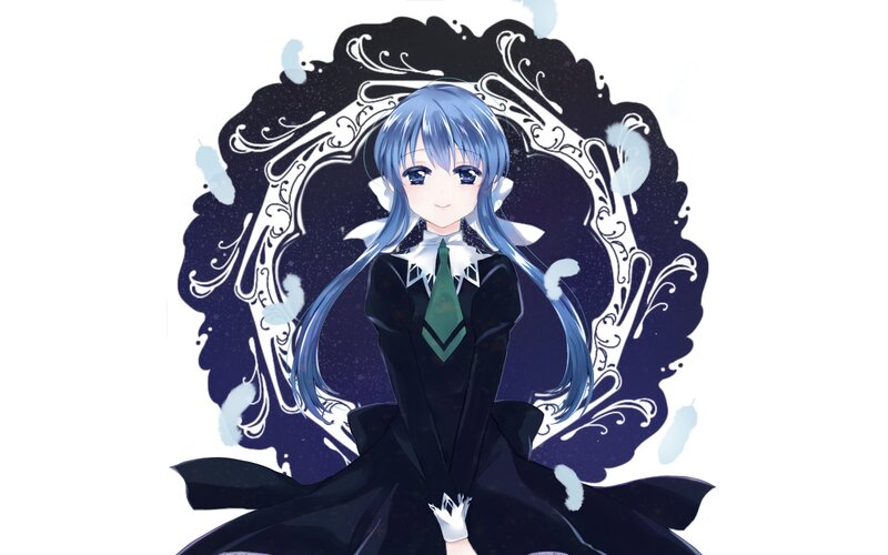 Anime Girl with Blue Hair — Calm, Digital Art, Black Dress