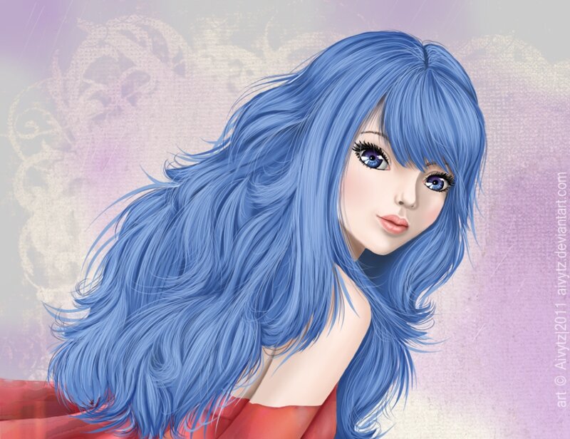 Anime Girl with Blue Hair — Calm, Digital Art, Blue Hair