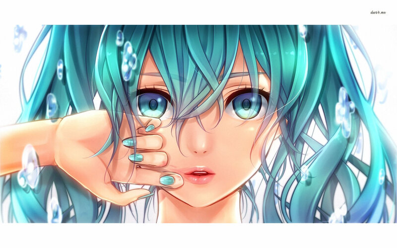 Anime Girl with Blue Hair — Calm, Digital Art, Hand