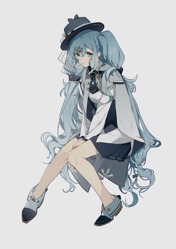 Anime Girl with Blue Hair — Calm, Digital Art, Hat