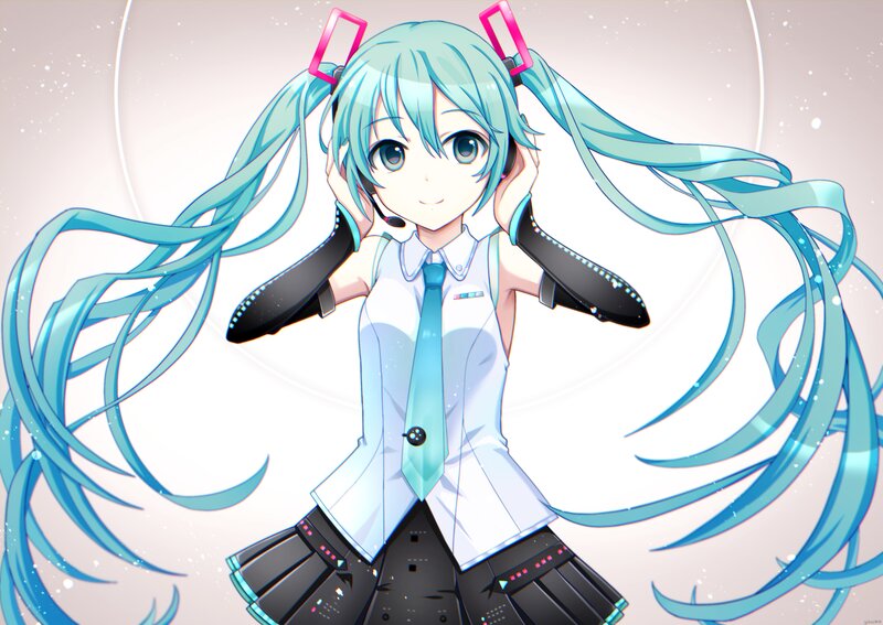 Anime Girl with Blue Hair — Calm, Digital Art, Headset, Microphone