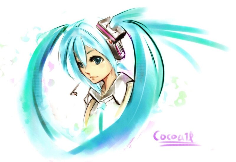 Anime Girl with Blue Hair — Calm, Digital Art, Headset