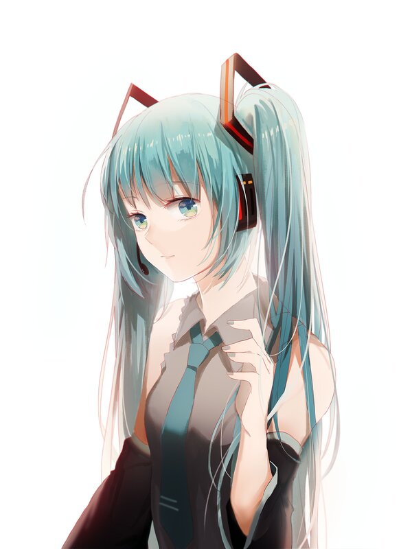 Anime Girl with Blue Hair — Calm, Digital Art, Headset, Tie, Cat Ears