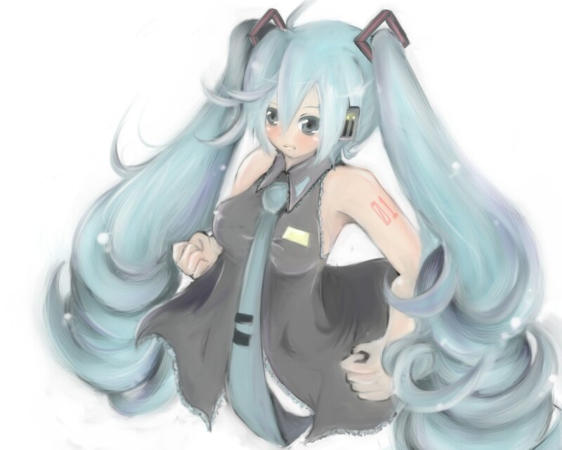 Anime Girl with Blue Hair — Calm, Digital Art, Long Hair, Headset, Dress