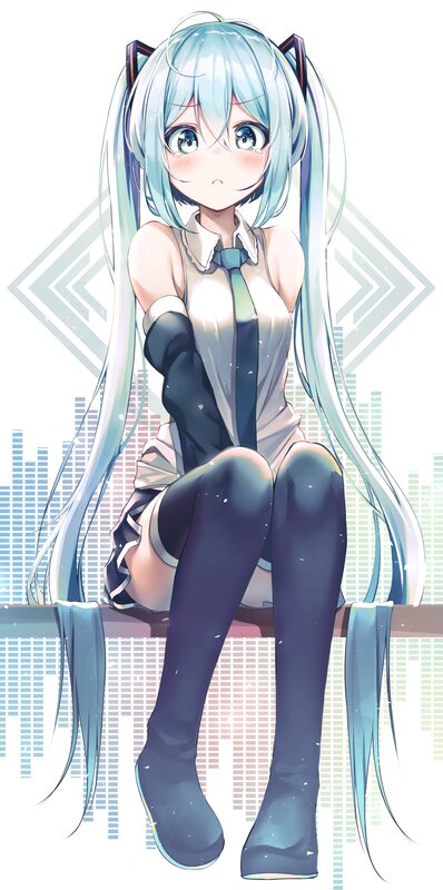 Anime Girl with Blue Hair — Calm, Digital Art, Long Hair, Tall Boots