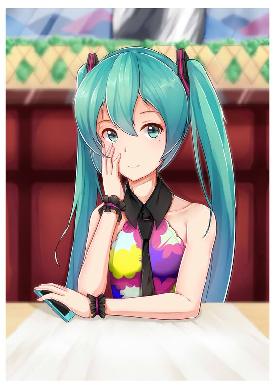 Anime Girl with Blue Hair — Calm, Digital Art, Smartphone