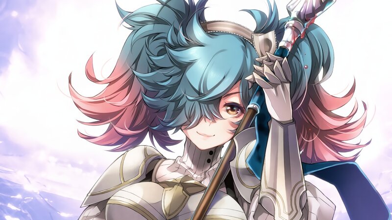 Anime Girl with Blue Hair — Calm, Digital Art, Sword