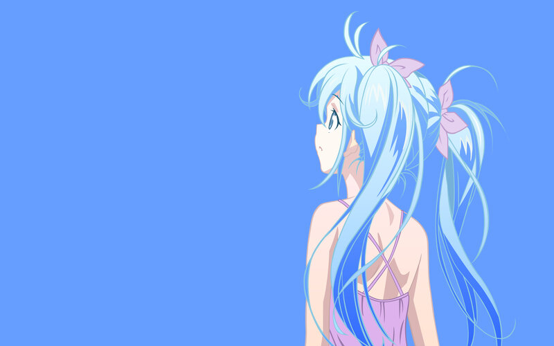 Anime Girl with Blue Hair — Calm, Dress, Back View