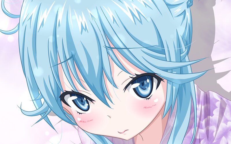 Anime Girl with Blue Hair — Calm, Eyes, Blush