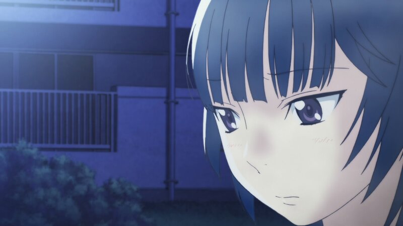 Anime Girl with Blue Hair — Calm, Night, Building