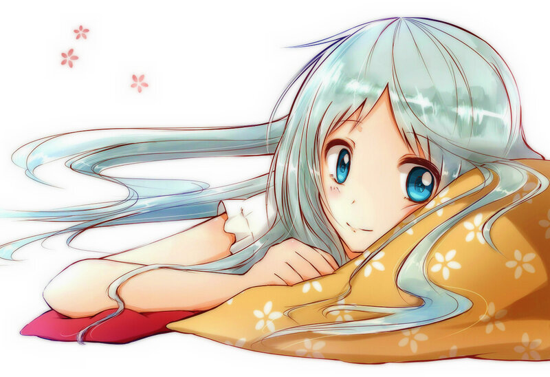 Anime Girl with Blue Hair — Calm, Pillow