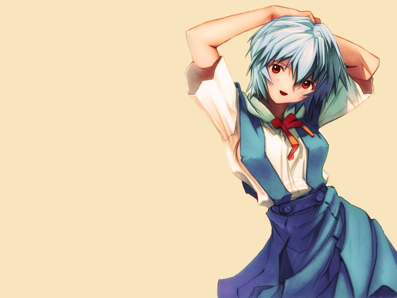 Anime Girl with Blue Hair — Calm, Red Eyes