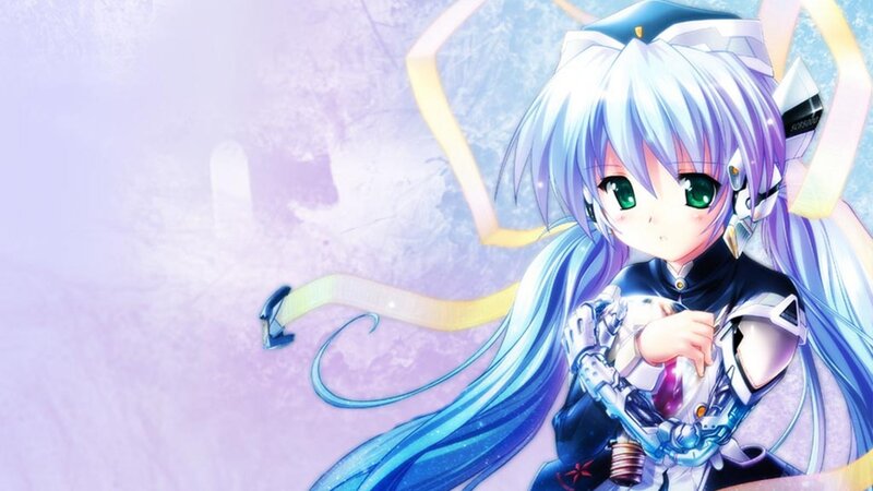 Anime Girl with Blue Hair — Calm, Robotic Arm