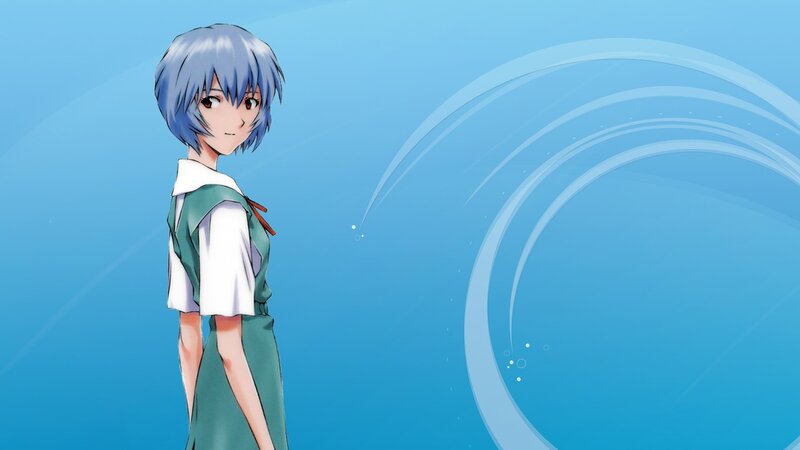 Anime Girl with Blue Hair — Calm, School Uniform, Blue Background
