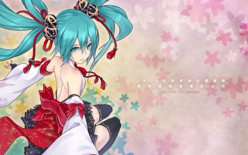 Anime Girl with Blue Hair — Calm, Spring, Digital Art, Red Ribbons