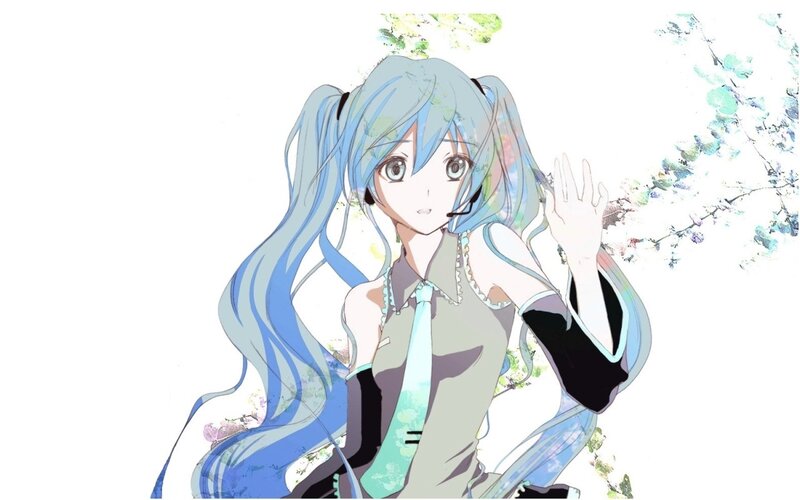 Anime Girl with Blue Hair — Calm, Spring, Microphone, Flowers