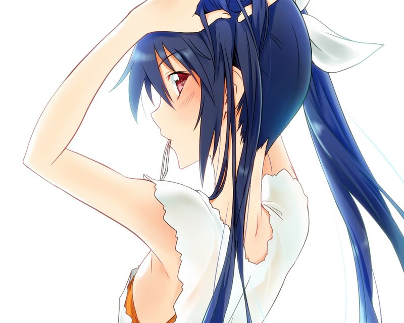 Anime Girl with Blue Hair — Calm, White Dress, Long Hair