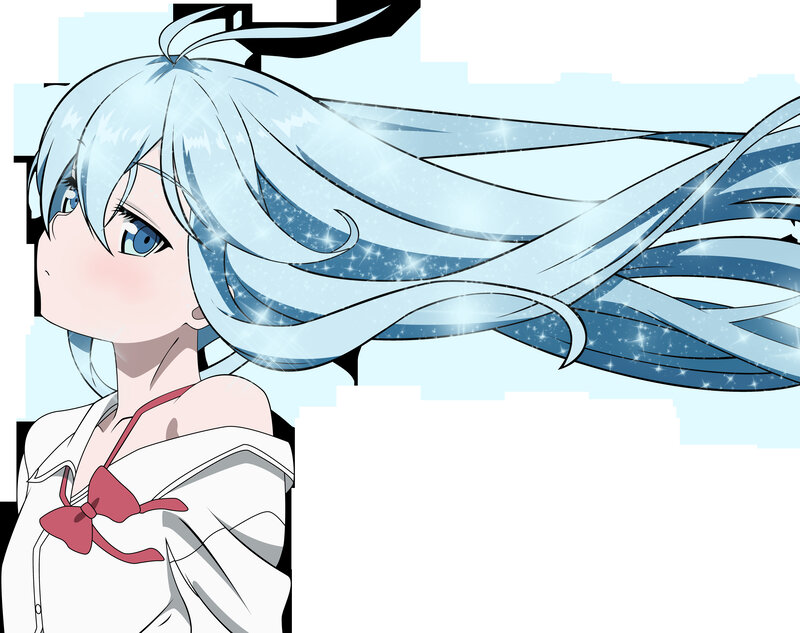 Anime Girl with Blue Hair — Calm, White Shirt