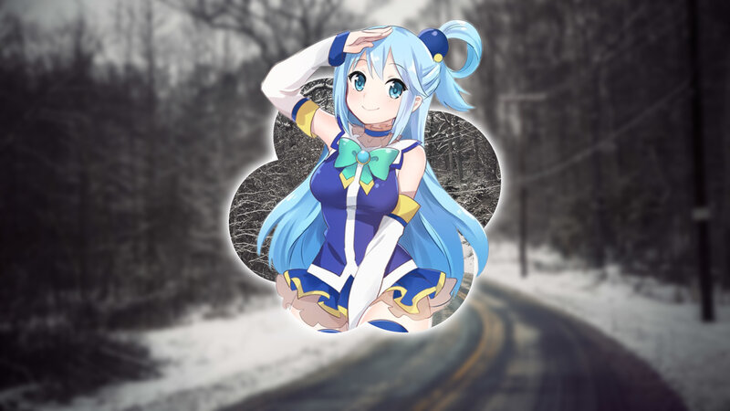 Anime Girl with Blue Hair — Calm, Winter, Snowy Road