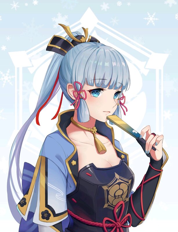 Anime Girl with Blue Hair — Calm, Winter, Sword