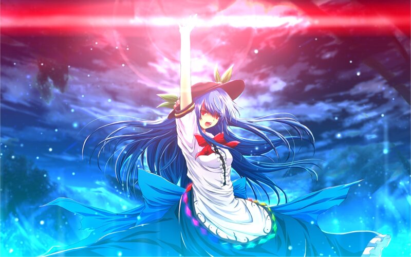 anime girl with blue hair casting spell
