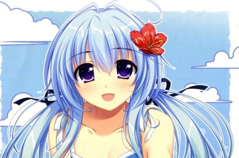 Anime Girl with Blue Hair — Cheerful, Afternoon
