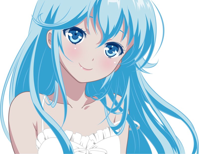 Anime Girl with Blue Hair — Cheerful, Blue Eyes