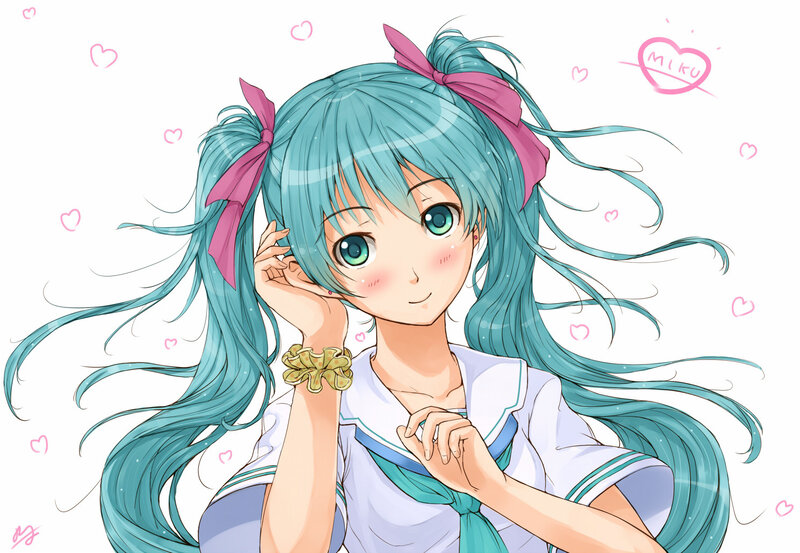Anime Girl with Blue Hair — Cheerful, Digital Art