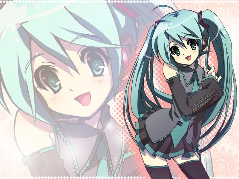 Anime Girl with Blue Hair — Cheerful, Long Hair, Headphones