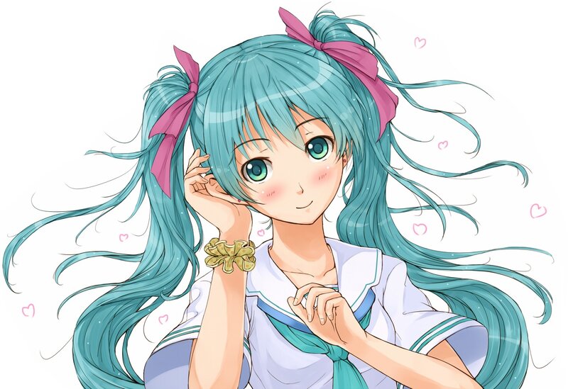Anime Girl with Blue Hair — Cheerful, Pigtails