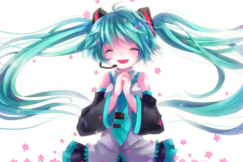 Anime Girl with Blue Hair — Cheerful, Spring, Digital Art