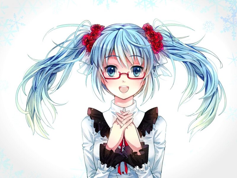 Anime Girl with Blue Hair — Cheerful, Winter
