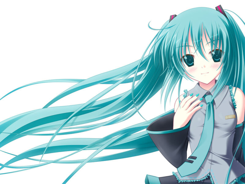 Anime Girl with Blue Hair — Cyan, Calm, Long Hair, Tie, School Uniform