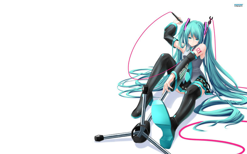 Anime Girl with Blue Hair — Cyan, Calm, Microphone Stand
