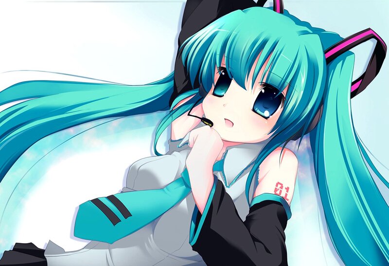 Anime Girl with Blue Hair — Cyan, Calm, Microphone