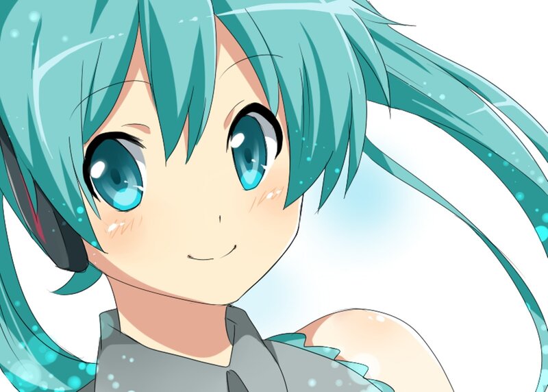 Anime Girl with Blue Hair — Cyan, Cheerful, Headset
