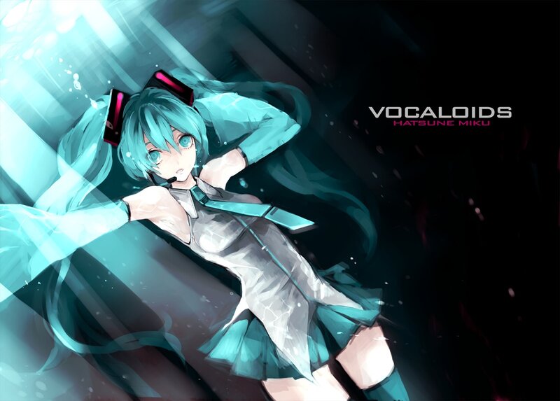 Anime Girl with Blue Hair — Cyan, Dramatic, Digital Art, Microphone