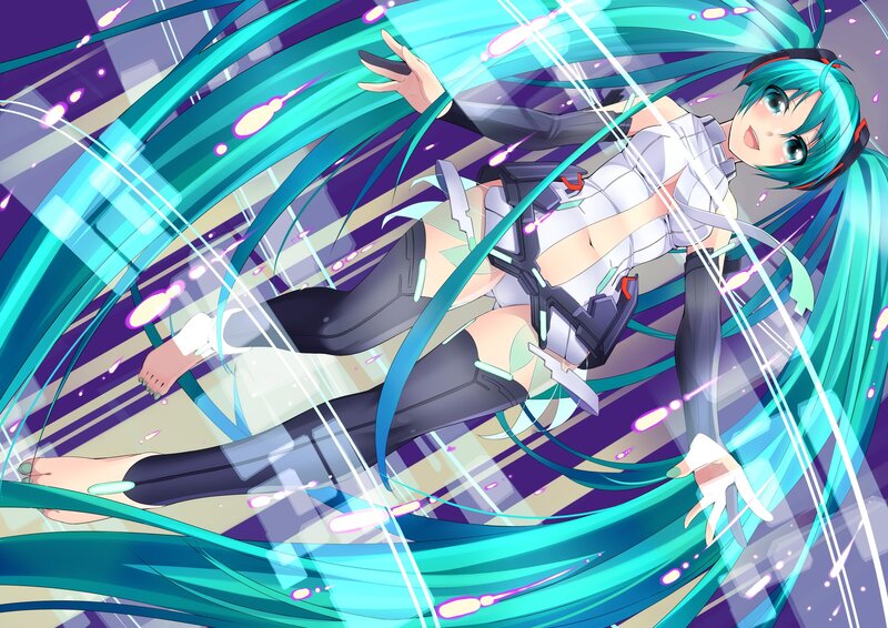 Anime Girl with Blue Hair — Cyan, Dynamic, Digital Art, Long Hair, Energy Lines