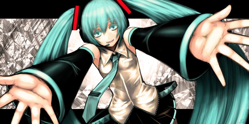 Anime Girl with Blue Hair — Cyan, Dynamic, Digital Art, Microphone