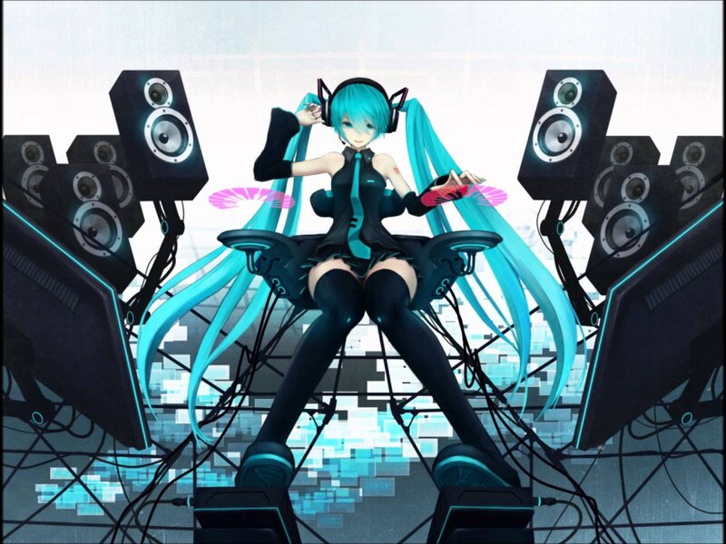 Anime Girl with Blue Hair — Cyan, Energetic, Digital Art, Headphones, Speakers