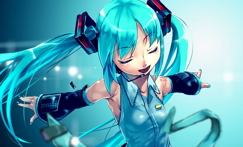 Anime Girl with Blue Hair — Cyan, Energetic, Digital Art, Headset, Microphone