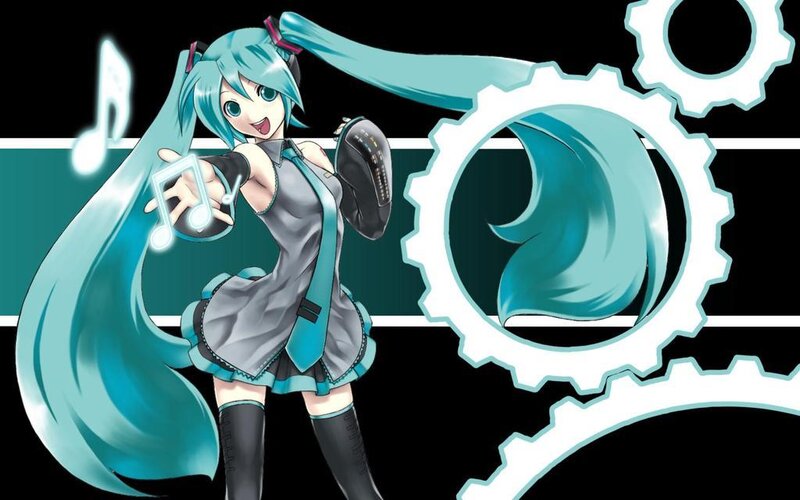 Anime Girl with Blue Hair — Cyan, Energetic, Digital Art, Music Note