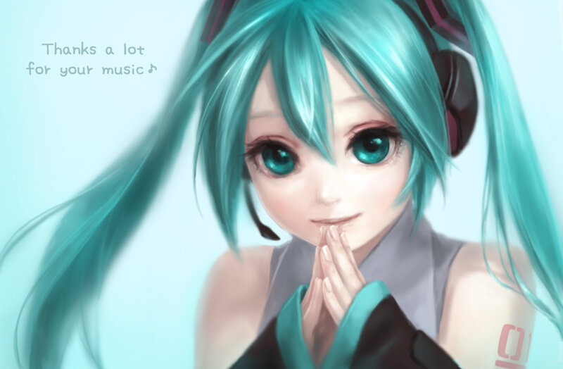 Anime Girl with Blue Hair — Cyan, Grateful