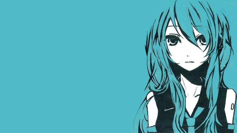 Anime Girl with Blue Hair — Cyan, Neutral, Blue Background