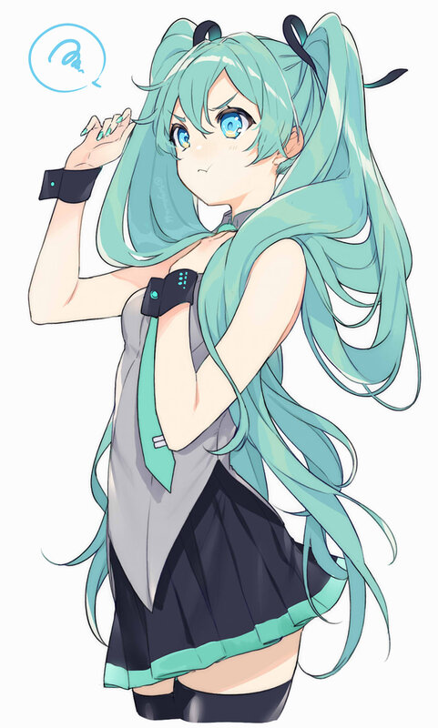 Anime Girl with Blue Hair — Cyan, Playful, Digital Art, Long Hair, Pigtails, Skirt