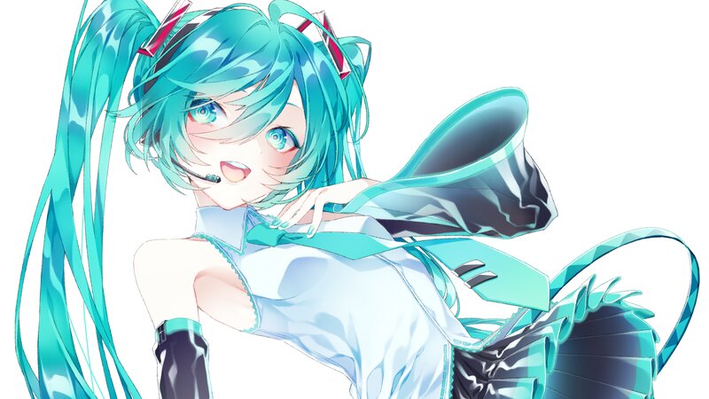 Anime Girl with Blue Hair — Cyan, Playful, Digital Art, Microphone, Twin Tails