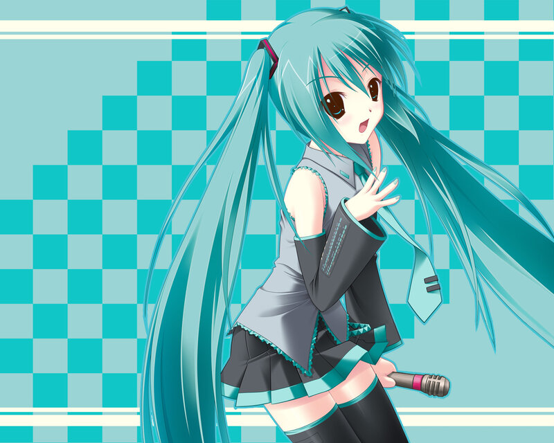 Anime Girl with Blue Hair — Cyan, Playful, Microphone