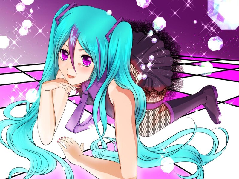 Anime Girl with Blue Hair — Cyan, Sparkling
