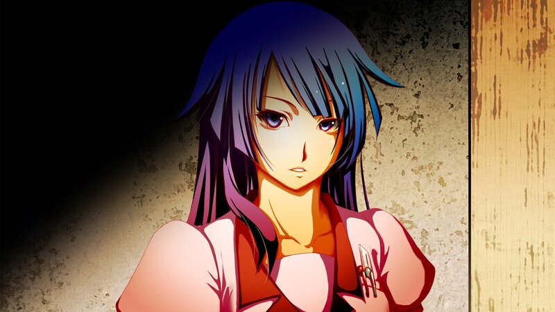 Anime Girl with Blue Hair — Dramatic, Blood, Knife